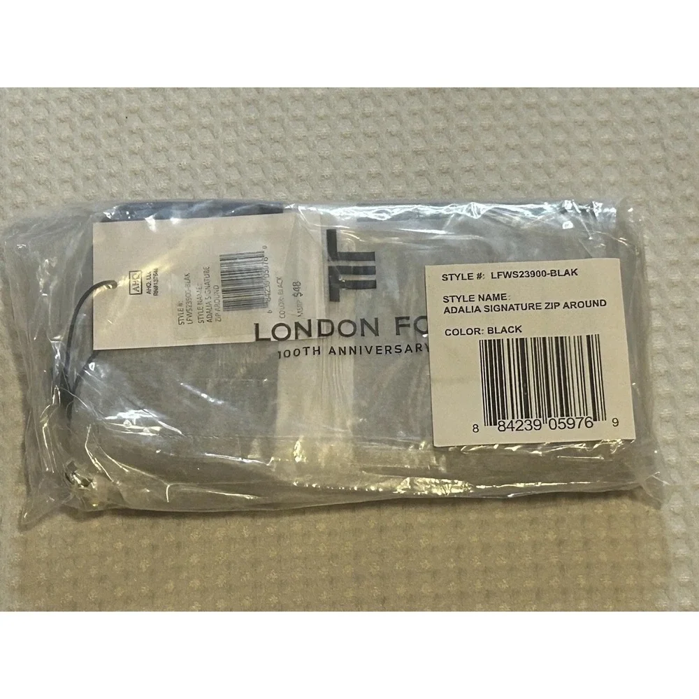 London Fog - NEW - Adalia Signature Zip Around Womens Wallet Wristlet Black